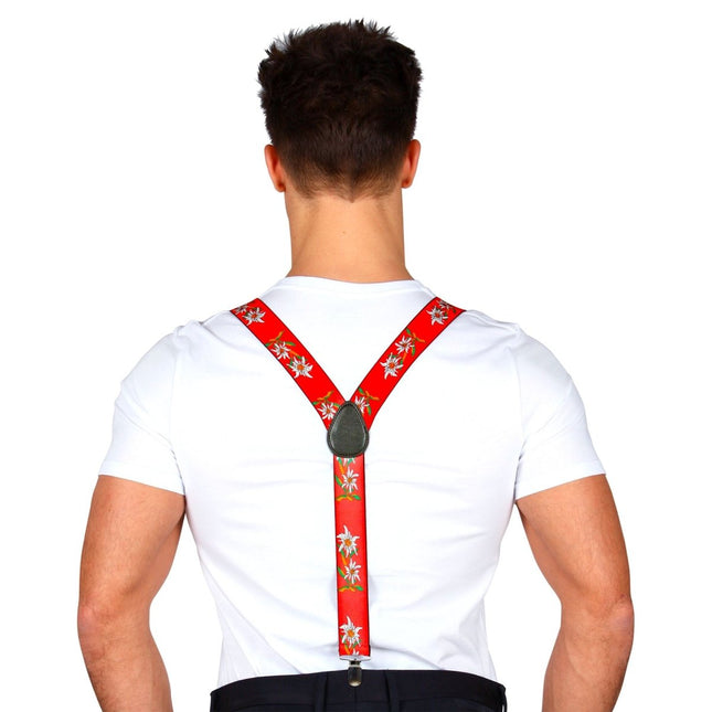Oktoberfest Bretels Rood Met Edelweiss van Widmann koop je bij Partywinkel