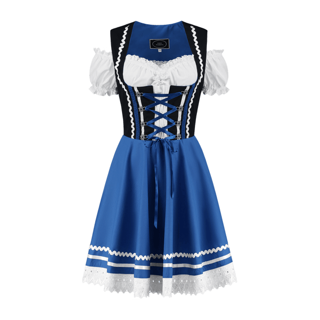 Oktoberfest Dirndl Jurk Oktoberfest Blauw Wit Dames 2 Delig van Haus Huberts koop je bij Partywinkel