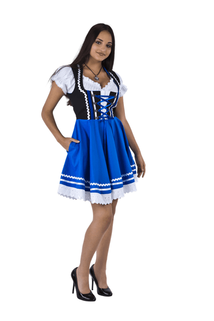 Oktoberfest Dirndl Jurk Oktoberfest Blauw Wit Dames 2 Delig van Haus Huberts koop je bij Partywinkel
