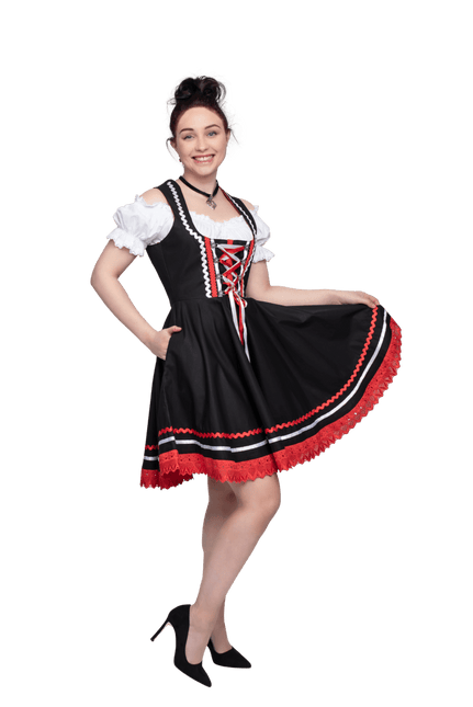 Oktoberfest Dirndl Jurk Oktoberfest Zwart Rood Dames 2 Delig van Haus Huberts koop je bij Partywinkel