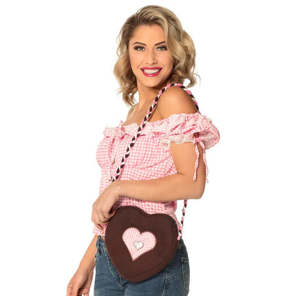 Oktoberfest Schoudertasje Bruin Roze van Boland koop je bij Partywinkel