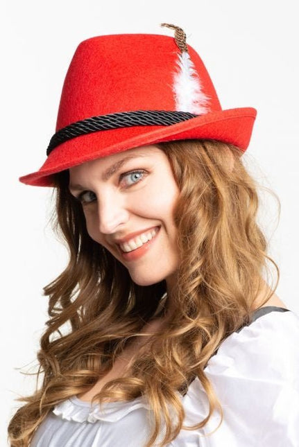 Oktoberfest Tiroler Hoed Beieren Rood van Partychimp koop je bij Partywinkel