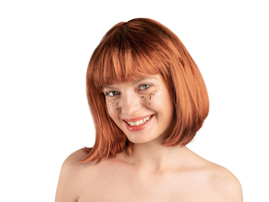 Oranje Pruik Bob Met Een Pony van Partydeco koop je bij Partywinkel