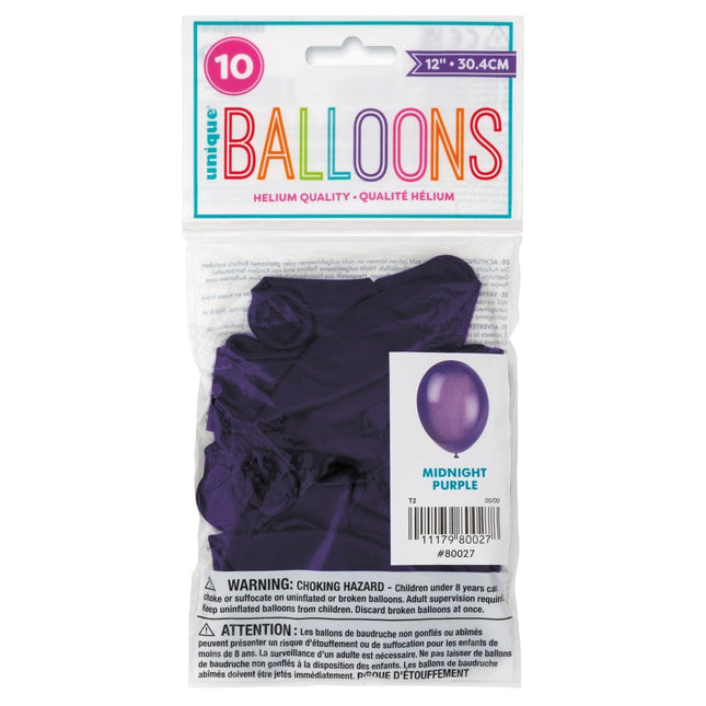 Paars Ballonnen Glans 30cm 10st van Unique koop je bij Partywinkel