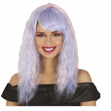 Paarse Pruik Lang Haar Slag van Fiestas Guirca koop je bij Partywinkel