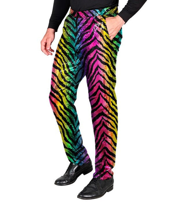 PAILLETTEN BROEK REGENBOOG TIJGER Volwassen van Widmann koop je bij Partywinkel