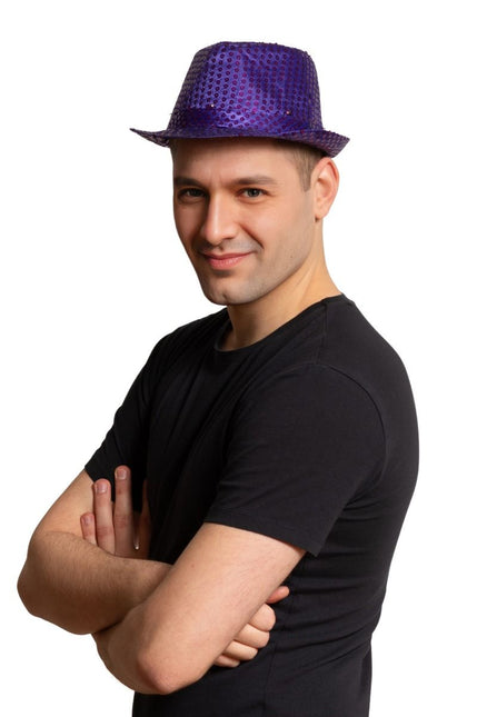 Pailletten Hoedje Paars met licht incl Batterijen van Partychimp koop je bij Partywinkel