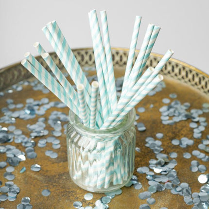 Papieren Rietjes Baby Blauw Gestreept 19,7cm 20st van WeFiesta koop je bij Partywinkel