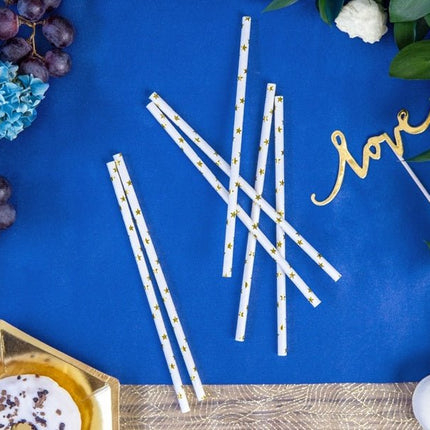 Papieren Rietjes Goud met Sterren 19,5cm 10st van Partydeco koop je bij Partywinkel