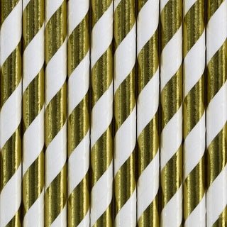 Papieren Rietjes Goud Wit Metallic 19,5cm 10st van Partydeco koop je bij Partywinkel