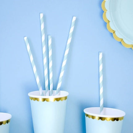 Papieren Rietjes Lichtblauw Wit 19,5cm 10st van Partydeco koop je bij Partywinkel