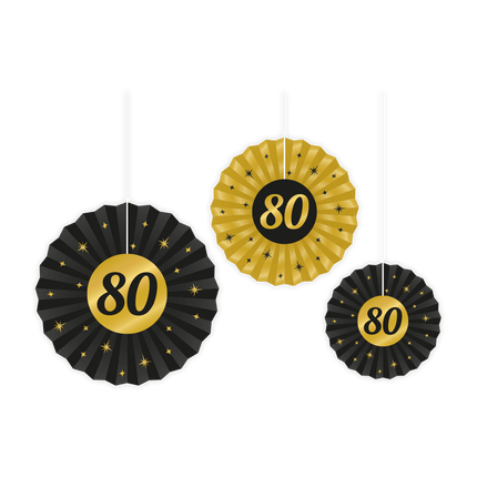 Papieren Waaiers 80 Jaar Set 20 - 40cm 3 - delig van Paper Dreams koop je bij Partywinkel