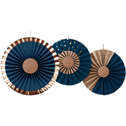 Papieren Waaiers Blauw 35cm 3st van Folat koop je bij Partywinkel