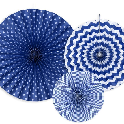 Papieren Waaiers Donkerblauw Set 23 - 40cm 3 delig van Partydeco koop je bij Partywinkel