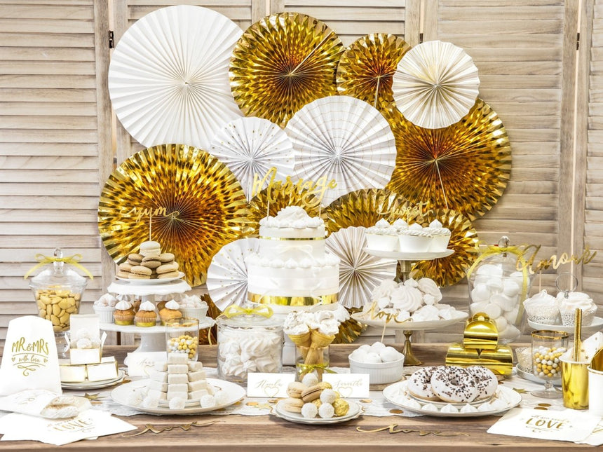 Papieren Waaiers Goud Wit Set 23 - 40cm 4 delig van Partydeco koop je bij Partywinkel