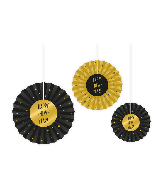 Papieren Waaiers Happy New Year Set 20 - 40cm 3 - delig van Paper Dreams koop je bij Partywinkel