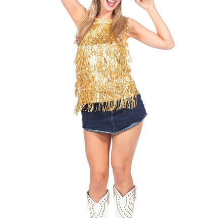 Party top metallic franjes pailletten (V) - Partywinkel - 8720059067008