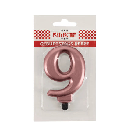Bougie « 9 ans » rose métallisé, 7 cm