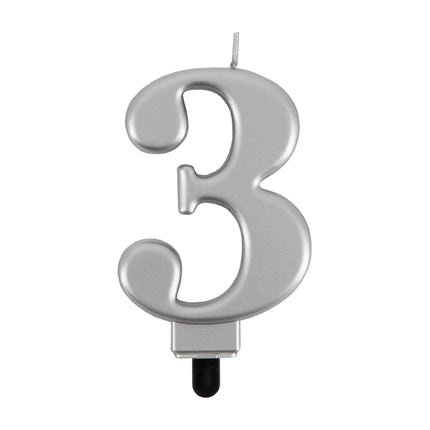 Bougie « 3 ans » argent métallisé, 7 cm