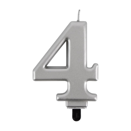 Bougie « 4 ans » argent métallisé, 7 cm
