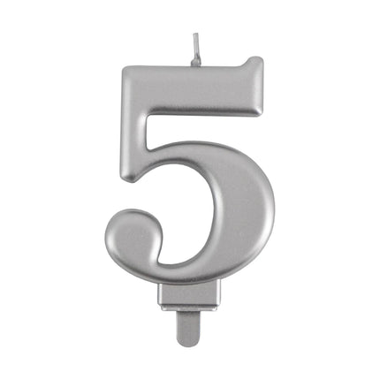Bougie « 5 ans » argent métallisé, 7 cm