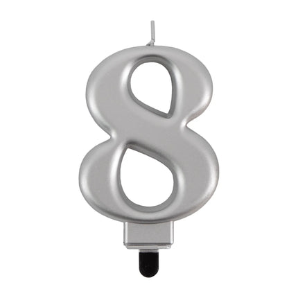 Bougie « 8 ans » argent métallisé, 7 cm