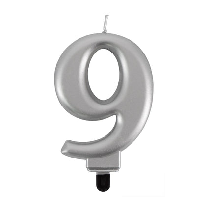 Bougie « 9 ans » argent métallisé, 7 cm