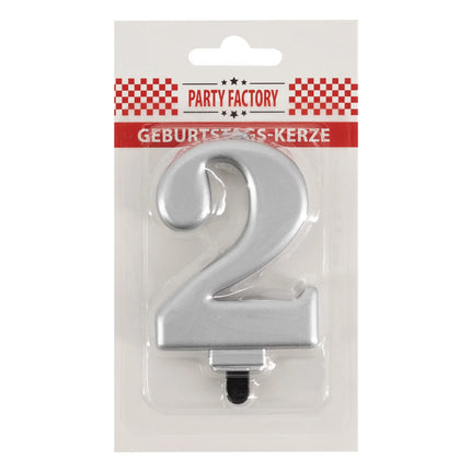 Bougie « 2 ans » argent métallisé, 7 cm