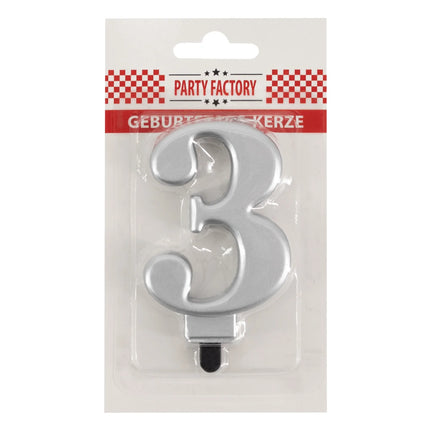 Bougie « 3 ans » argent métallisé, 7 cm