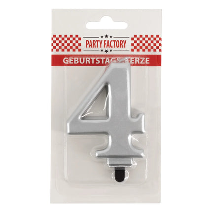 Bougie « 4 ans » argent métallisé, 7 cm