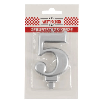 Bougie « 5 ans » argent métallisé, 7 cm