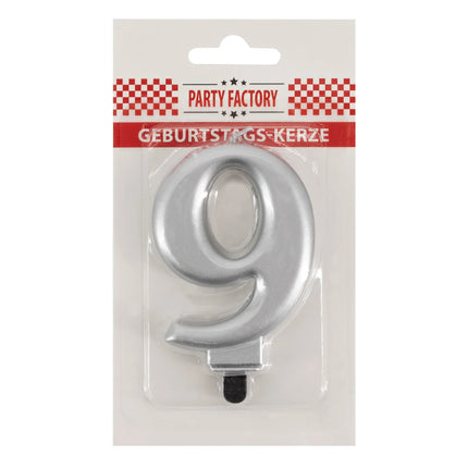 Bougie « 9 ans » argent métallisé, 7 cm