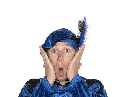 Pietbaret velour met struisveer blauw van Haza Witbaard koop je bij Partywinkel