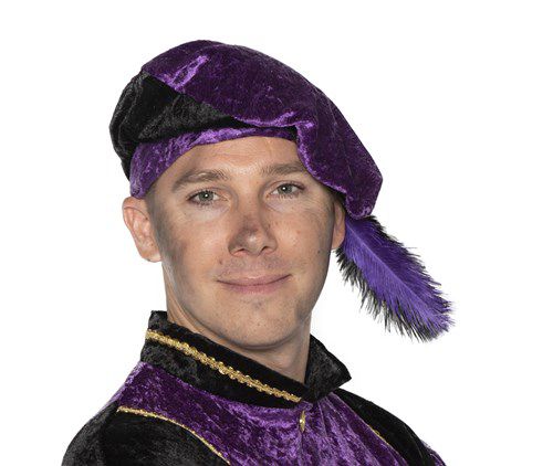 Pietbaret velours avec plume d'autruche violet