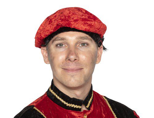 Pietbaret velours avec plume d'autruche rouge