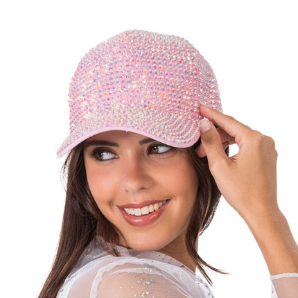 Casquette rose à strass, taille unique
