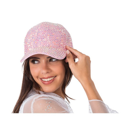 Casquette rose à strass, taille unique