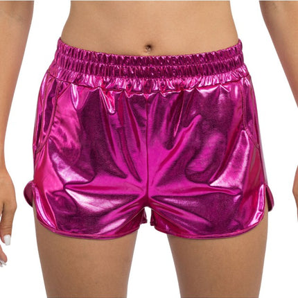 Short rose vif métallisé pour femme