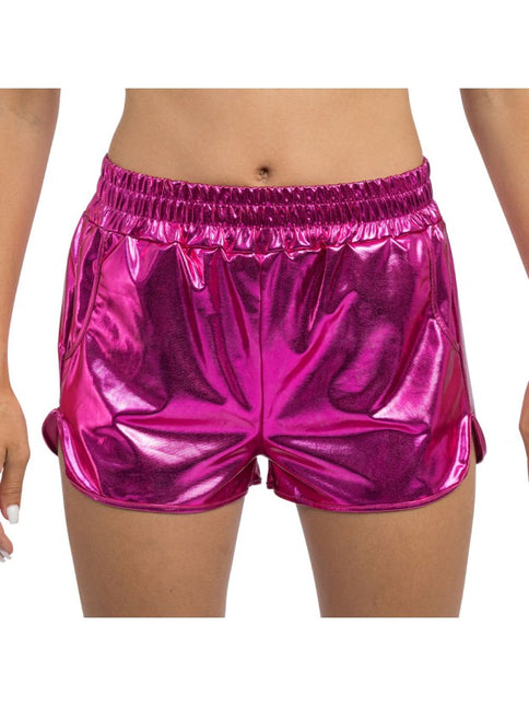 Short rose vif métallisé pour femme