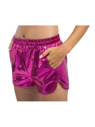 Short rose vif métallisé pour femme