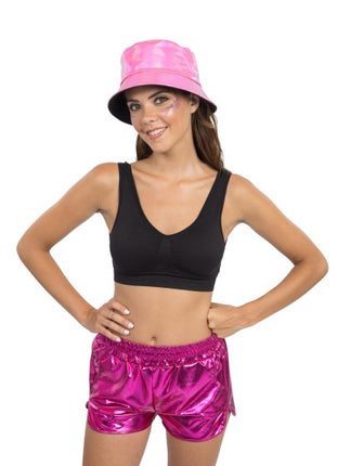 Short rose vif métallisé pour femme
