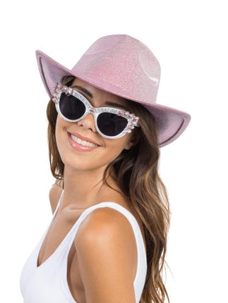 Chapeau de cowboy rose à paillettes, taille unique
