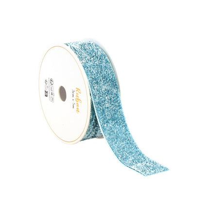 RUBAN BLEU POLAIRE PAILLETÉ 25 MM X 3 M