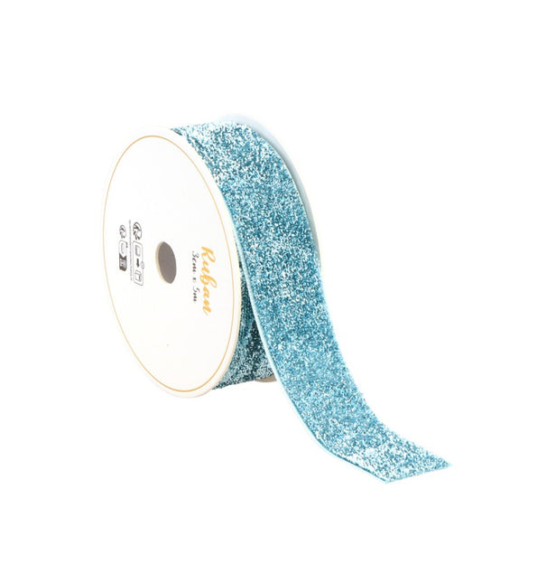 RUBAN BLEU POLAIRE PAILLETÉ 25 MM X 3 M
