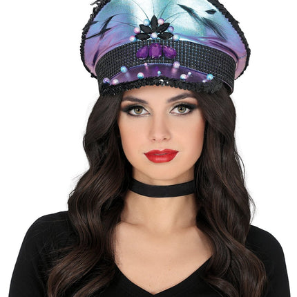 Police purple hat with feathers, adult van Fiestas Guirca koop je bij Partywinkel