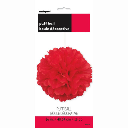 Pompon Rood 40cm van Unique koop je bij Partywinkel