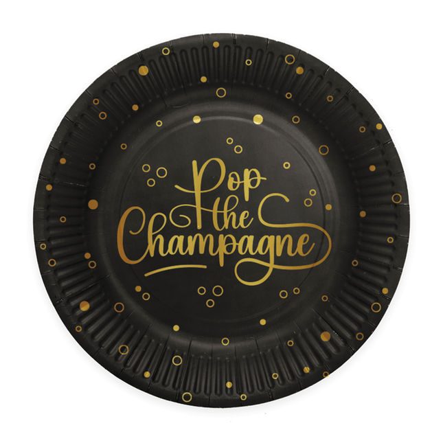 Pop The Champagne Borden Zwart Goud 23cm 8st van WeFiesta koop je bij Partywinkel