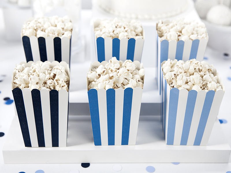 Popcorn Bakjes Blauw Mix 12,5cm 6st van Partydeco koop je bij Partywinkel