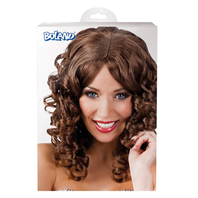 Pruik Half Lang Haar Krul Bruin van Boland koop je bij Partywinkel