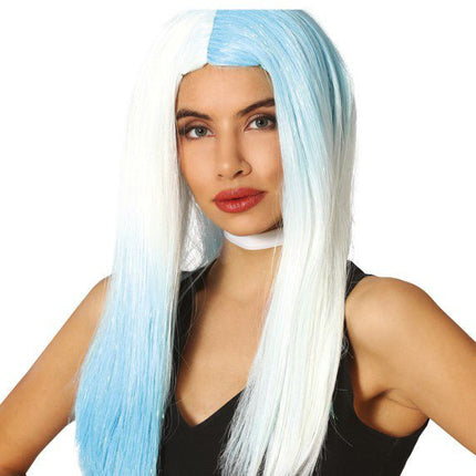 Pruik Lang Haar Blauw Wit van Fiestas Guirca koop je bij Partywinkel